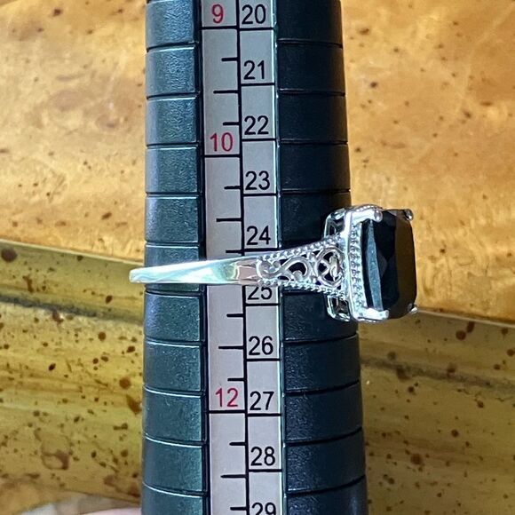 Natural Black Tourmaline Sterling Silver Heart Ring Size 11 - Picture 8 of 9